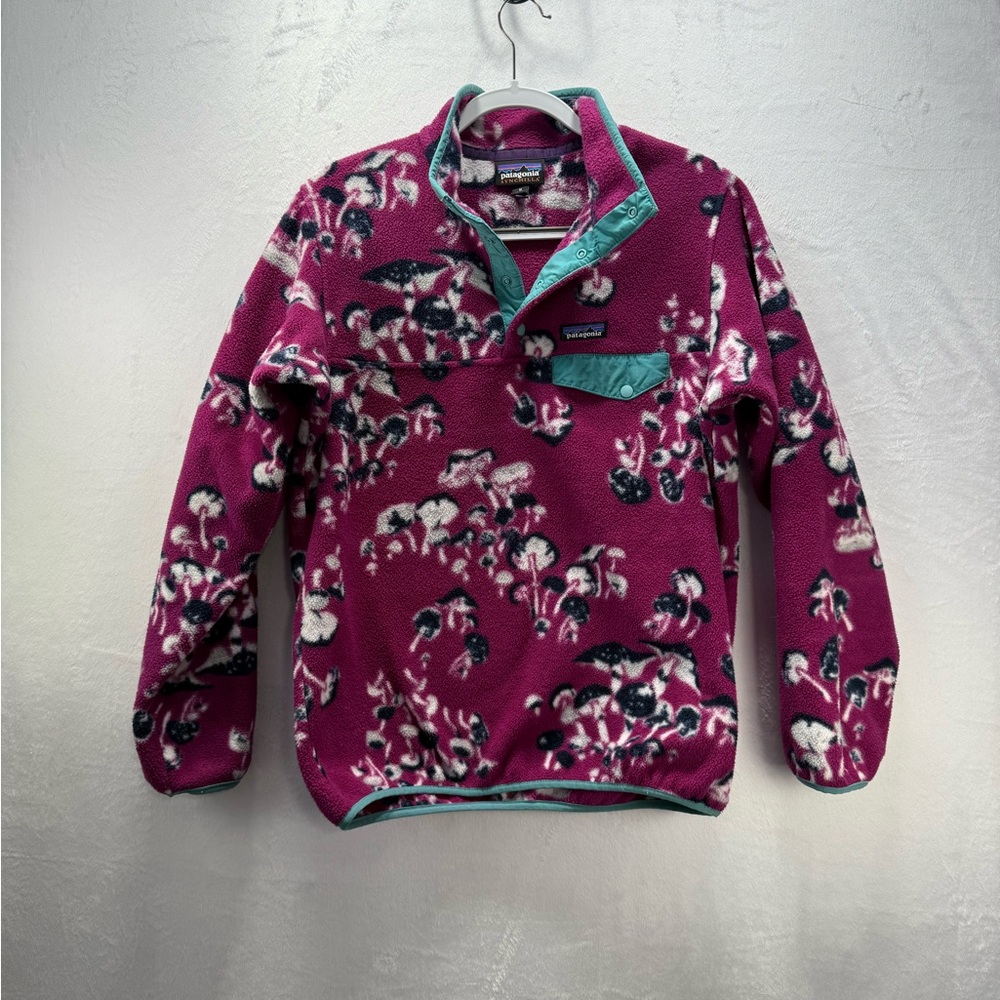 Patagonia Women’s Size Medium Synchilla SnapT Pullover PurpleTeal Mushrooms VGUC